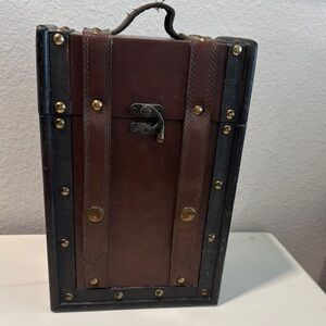 Wooden storage/ decorative box with leather overlay and brass studs